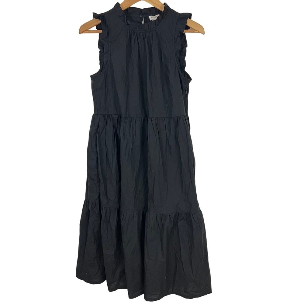J. Crew Factory Tiered Ruffle‎ Midi Dress Black Size 6 New